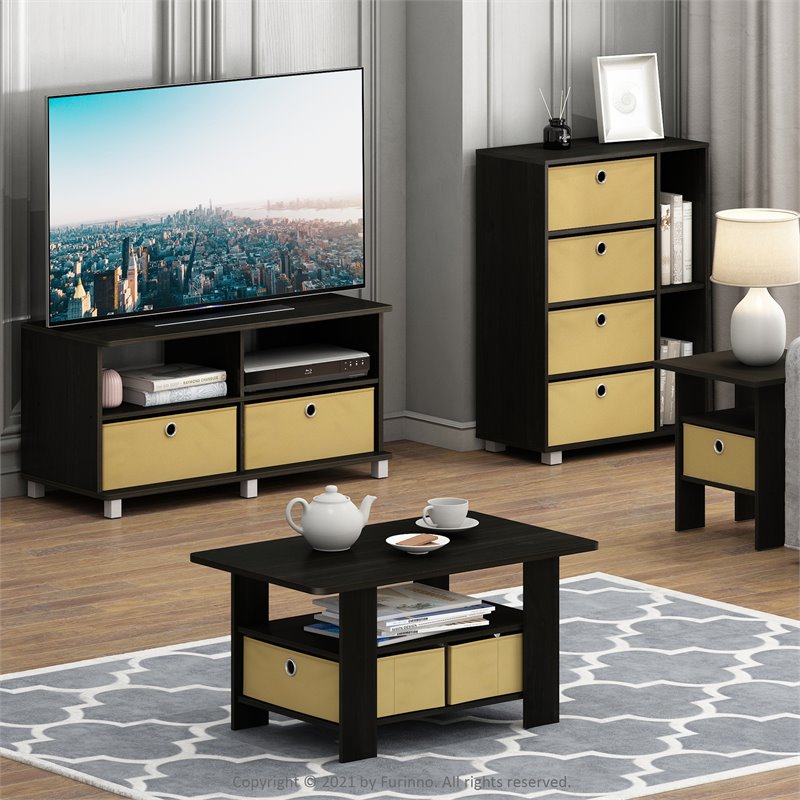 Furinno Andrey Wood Storage with Bin Drawers in Espresso/Brown