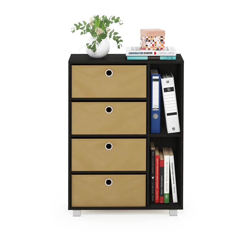 Furinno ANDREY Wood Storage Cabinet with Bin Drawers in Espresso/Brown