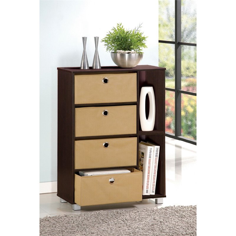 Furinno ANDREY Wood Storage Cabinet with Bin Drawers in Espresso/Brown
