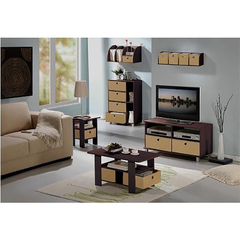Furinno ANDREY Wood Storage Cabinet with Bin Drawers in Espresso/Brown