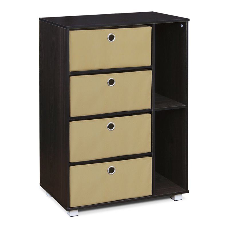 Furinno ANDREY Wood Storage Cabinet with Bin Drawers in Espresso/Brown