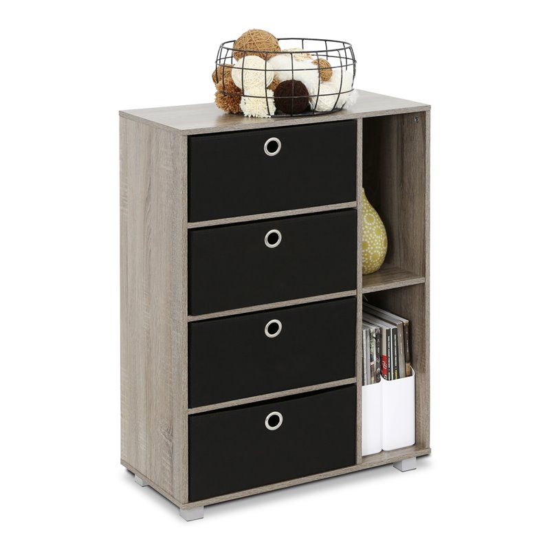 Furinno ANDREY Wood Storage Cabinet with Bin Drawers in French Oak Gray/Black