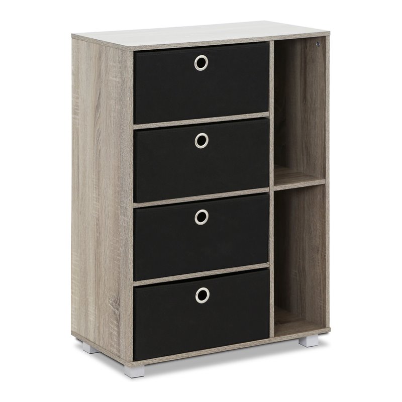Furinno ANDREY Wood Storage Cabinet with Bin Drawers in French Oak Gray/Black