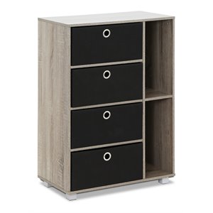 furinno andrey wood storage cabinet with bin drawers in french oak gray/black