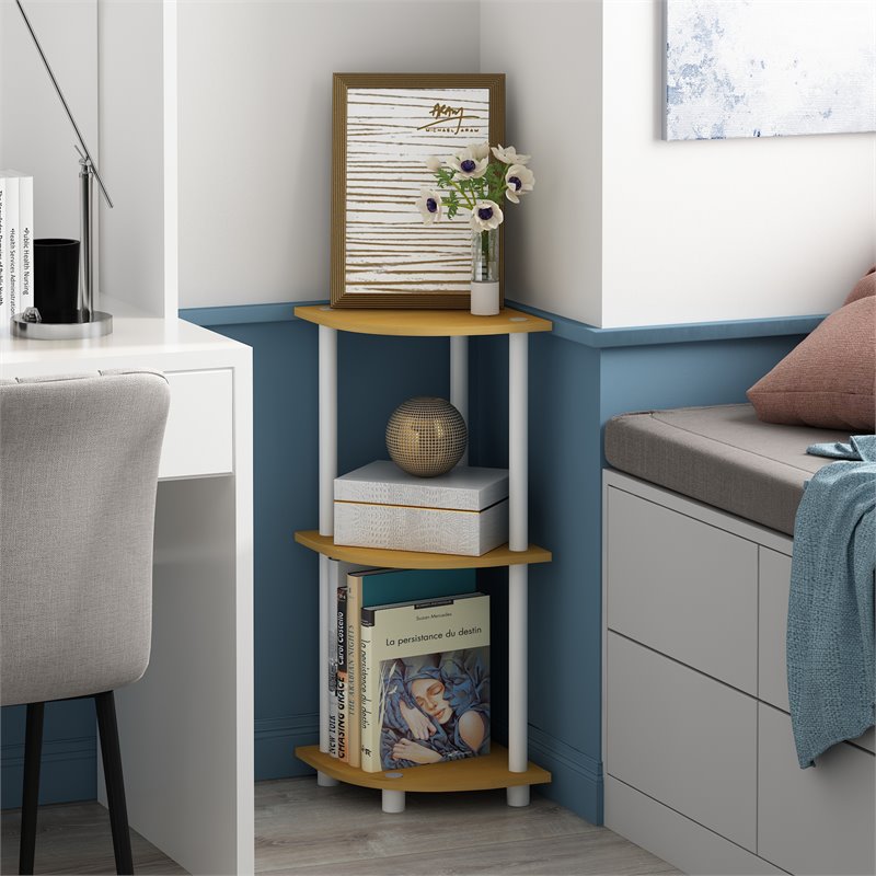 Furinno TURN-N-TUBE Wood 3-Tier Corner Display Rack in Beech/Natural