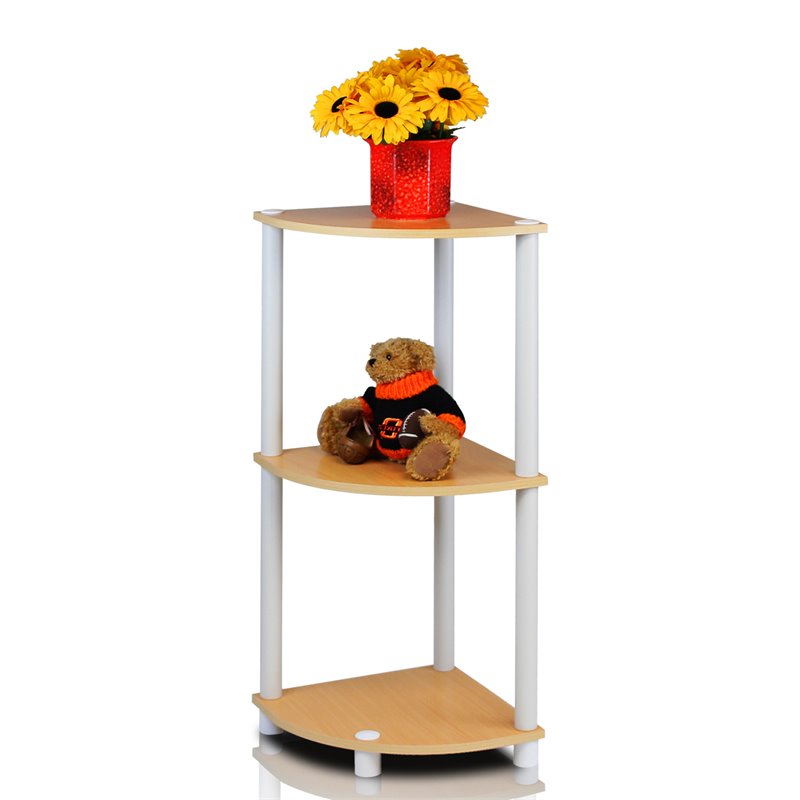 Furinno TURN-N-TUBE Wood 3-Tier Corner Display Rack in Beech/Natural