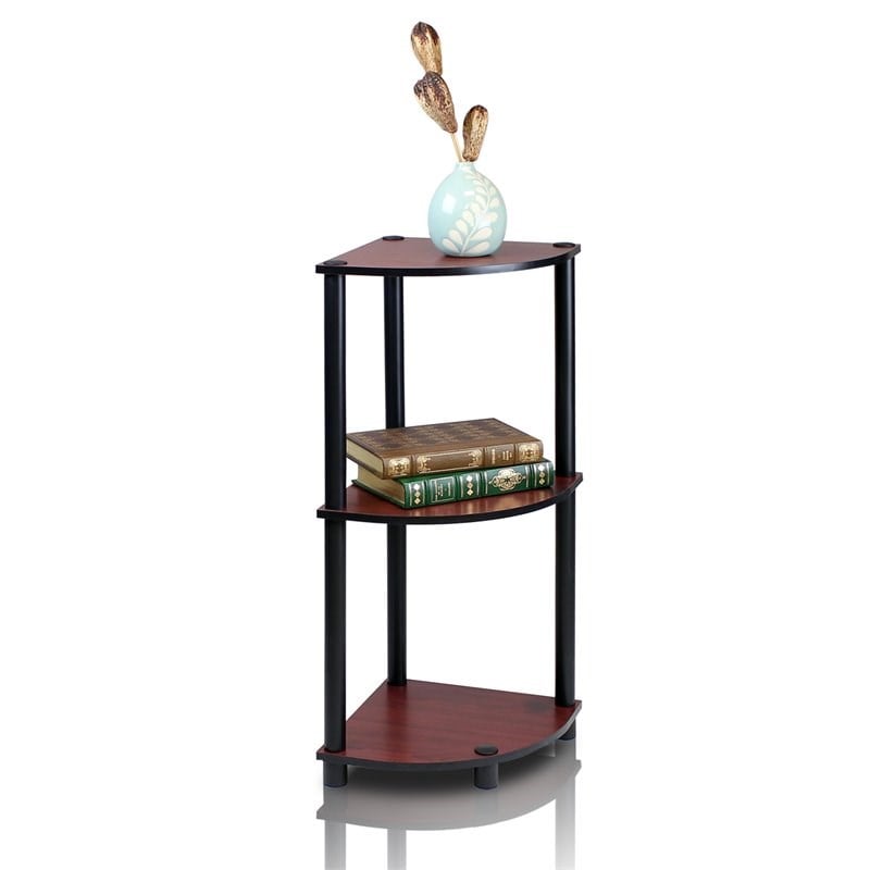 Furinno TURN-N-TUBE Wood 3-Tier Corner Display Rack in Dark Cherry/Black