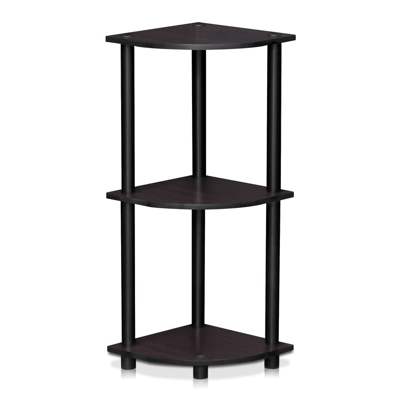 Furinno TURN-N-TUBE Wood 3-Tier Corner Display Rack in Dark Walnut