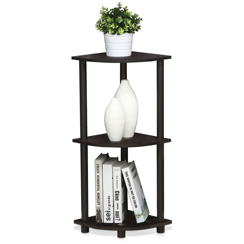 Furinno TURN-N-TUBE Wood 3-Tier Corner Display Rack in Dark Walnut
