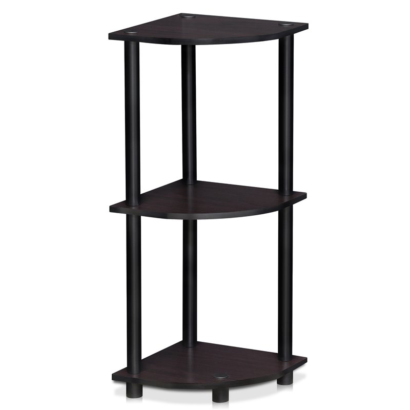 Furinno TURN-N-TUBE Wood 3-Tier Corner Display Rack in Dark Walnut