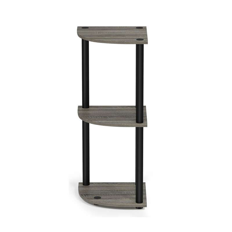 Furinno TURN-N-TUBE Wood 3-Tier Corner Display Rack in French Oak Gray/Black