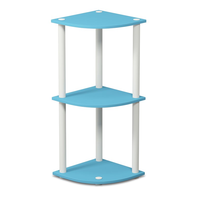 Furinno TURN-N-TUBE Wood 3-Tier Corner Display Rack in Light Blue/White