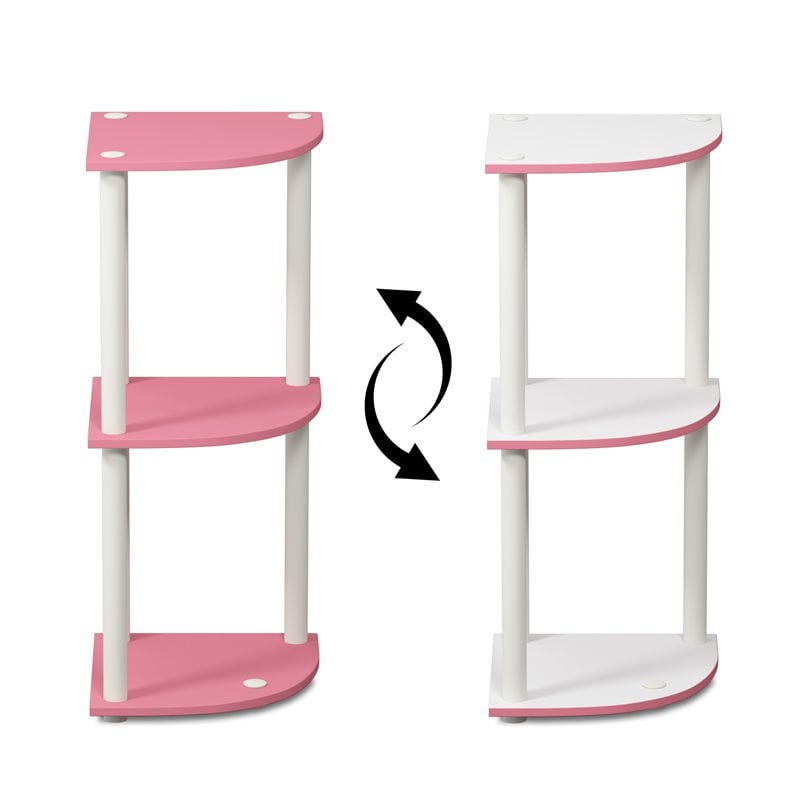 Furinno TURN-N-TUBE Wood 3-Tier Reversible Corner Display Rack in Pink/White