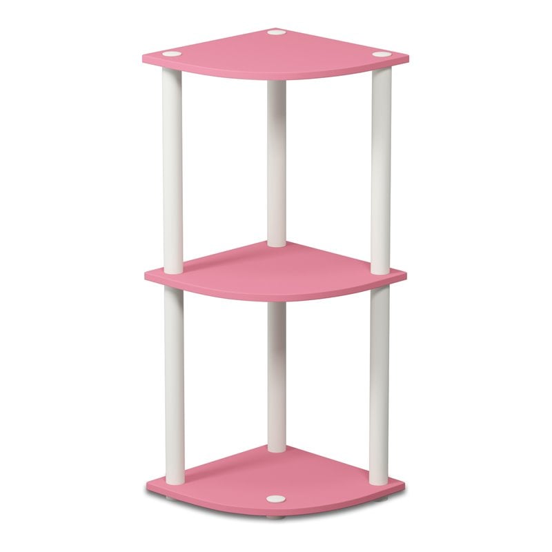 Furinno TURN-N-TUBE Wood 3-Tier Reversible Corner Display Rack in Pink/White