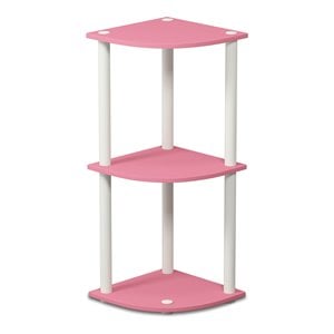 Furinno TURN-N-TUBE Wood 3-Tier Reversible Corner Display Rack in Pink/White
