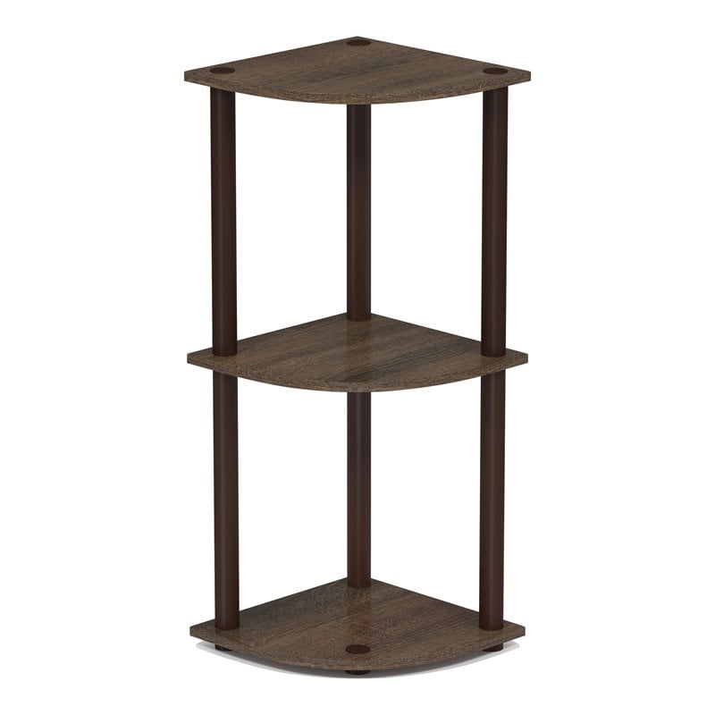 Furinno TURN-N-TUBE Wood 3-Tier Corner Display Rack in Walnut/Brown