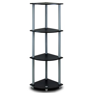 Furinno TURN-N-TUBE Wood 4-Tier Corner Display Rack in Black/Gray