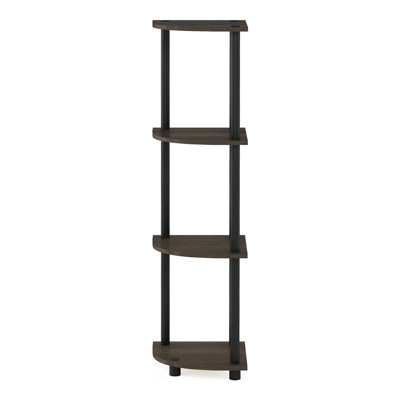 Furinno TURN-N-TUBE Wood 4-Tier Corner Display Rack in Dark Brown Grain/Black