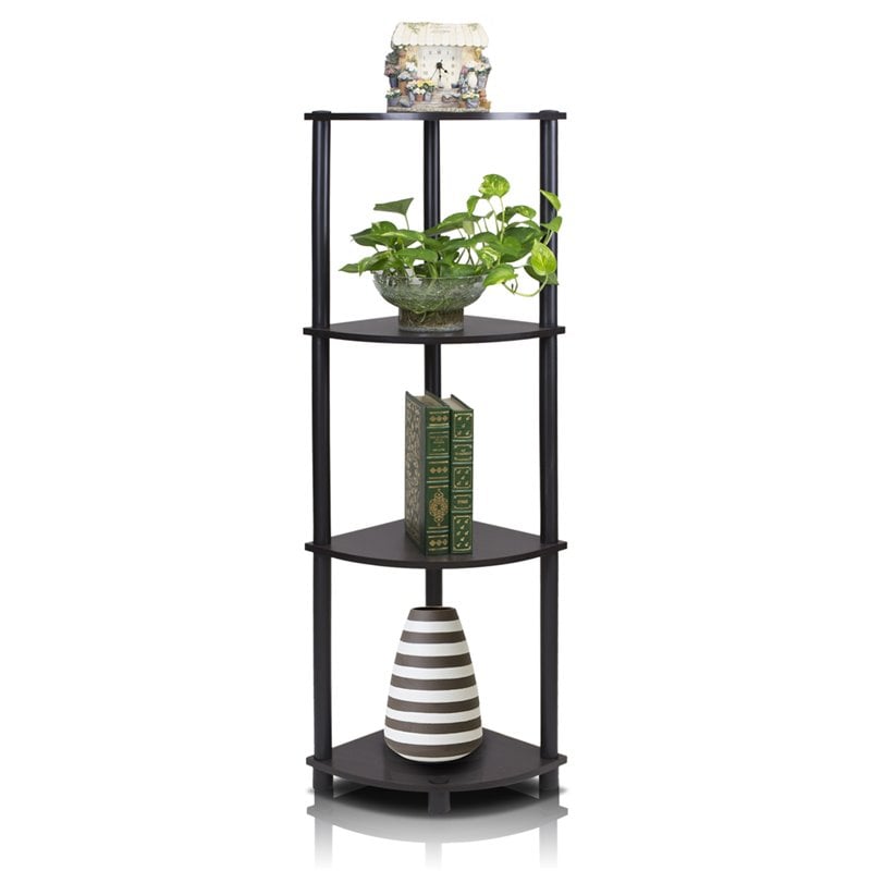Furinno TURN-N-TUBE Wood 4-Tier Corner Display Rack in Espresso/Black