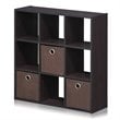Furinno Engineered Wood SIMPLISTIC 9-Cube Organizer with Bins in Dark Walnut