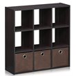 Furinno Engineered Wood SIMPLISTIC 9-Cube Organizer with Bins in Dark Walnut