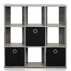 Furinno Engineered Wood SIMPLISTIC 9-Cube Organizer with Bins in Gray/Black