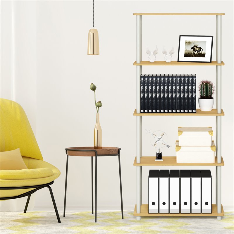 Furinno TURN-N-TUBE Wood 5-Tier Multipurpose Shelf Display Rack in Beech/Natural