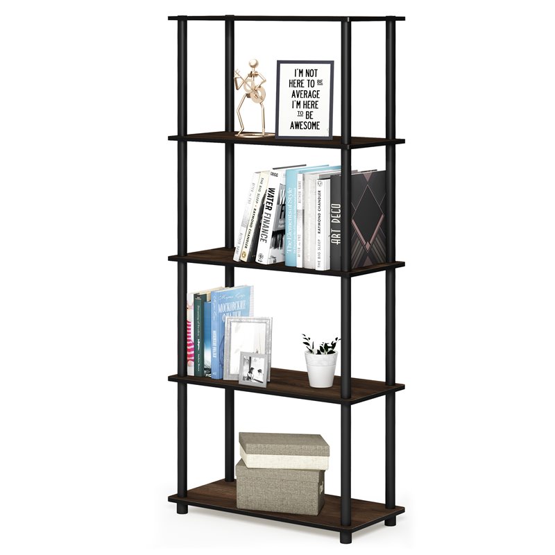 Furinno TURN-N-TUBE Wood 5-Tier Shelf Display Rack in Columbia Walnut/Black