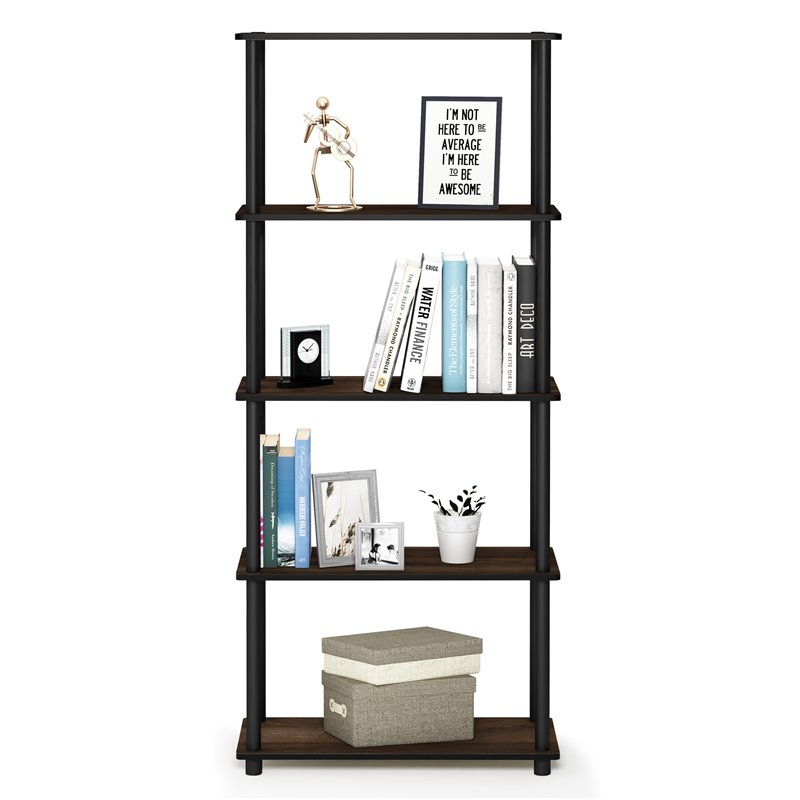 Furinno TURN-N-TUBE Wood 5-Tier Shelf Display Rack in Columbia Walnut/Black