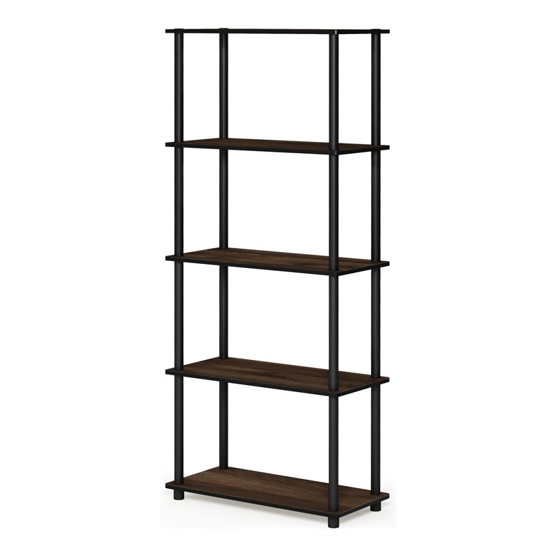 Furinno TURN-N-TUBE Wood 5-Tier Shelf Display Rack in Columbia Walnut/Black