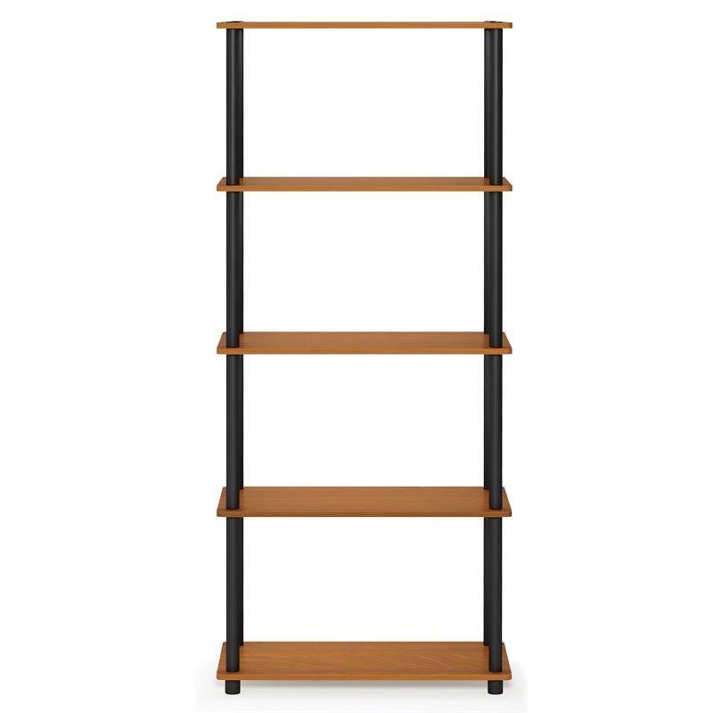 Furinno TURN-N-TUBE Wood 5-Tier Shelf Display Rack in Light Cherry/Black