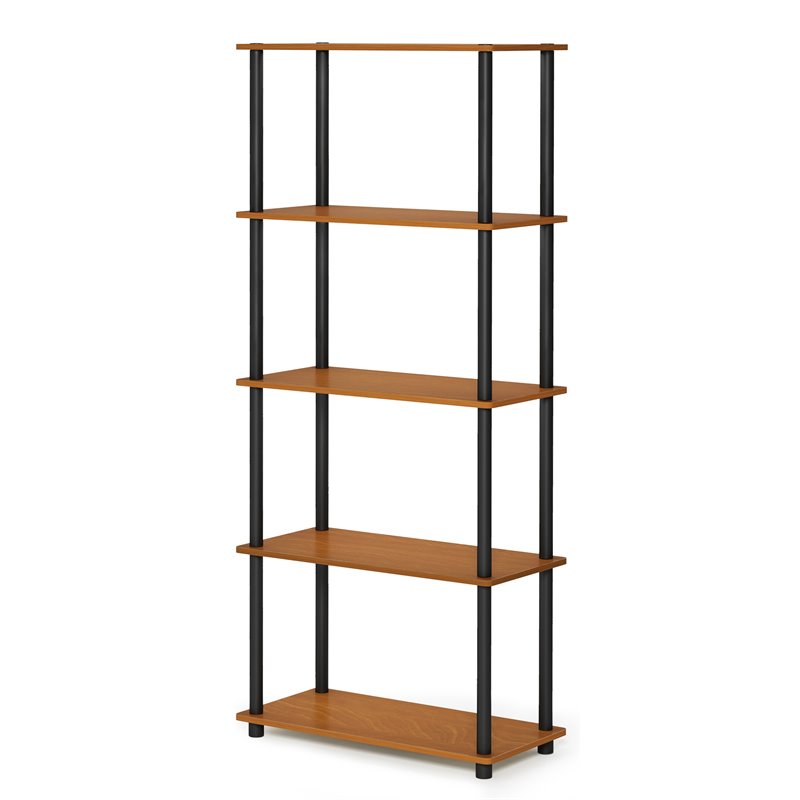 Furinno TURN-N-TUBE Wood 5-Tier Shelf Display Rack in Light Cherry/Black