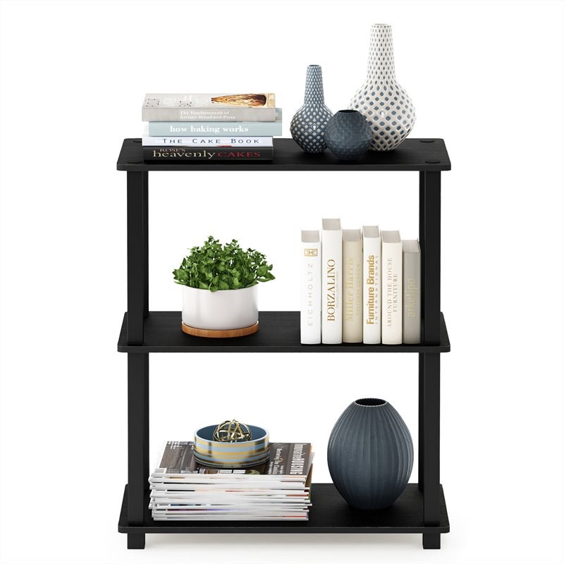 Furinno Turn-S-Tube Wood 3-Tier Compact Shelf Display Rack in Americano Black