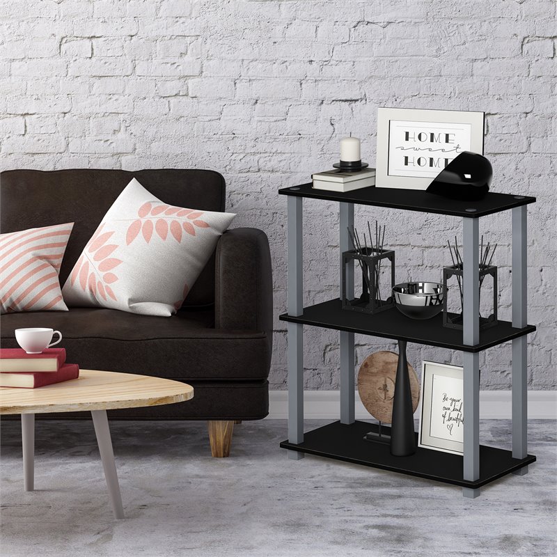 Furinno Turn-S-Tube Wood 3-Tier Compact Shelf Display Rack in Black/Gray