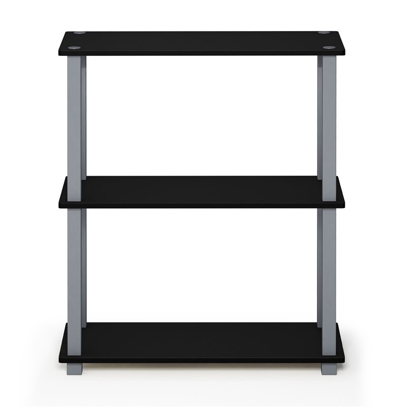 Furinno Turn-S-Tube Wood 3-Tier Compact Shelf Display Rack in Black/Gray