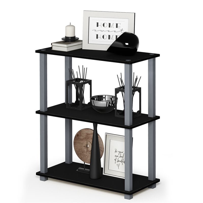 Furinno Turn-S-Tube Wood 3-Tier Compact Shelf Display Rack in Black/Gray