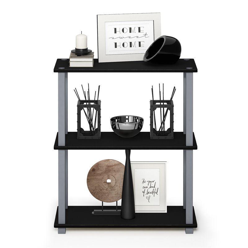 Furinno Turn-S-Tube Wood 3-Tier Compact Shelf Display Rack in Black/Gray