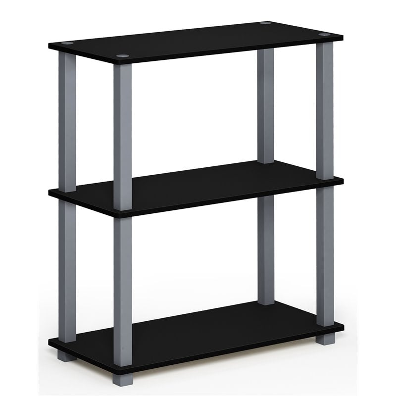 Furinno Turn-S-Tube Wood 3-Tier Compact Shelf Display Rack in Black/Gray