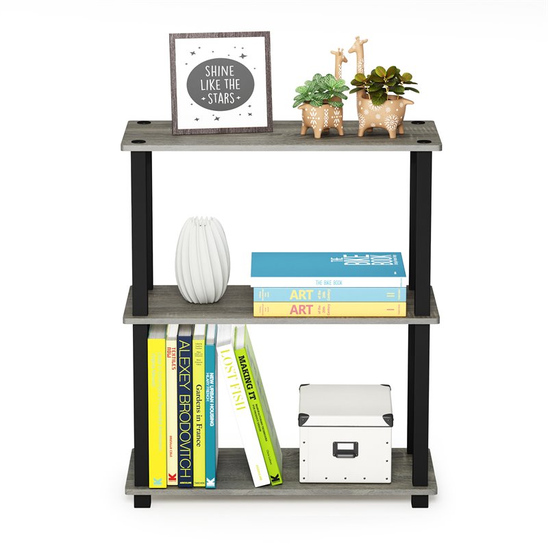 Furinno Turn-S-Tube Wood 3-Tier Shelf Display Rack in French Oak Gray/Black