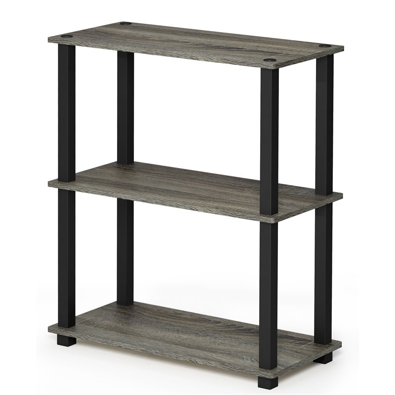 Furinno Turn-S-Tube Wood 3-Tier Shelf Display Rack in French Oak Gray/Black