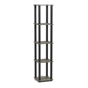 Furinno TURN-S-TUBE Wood 5-Tier Corner Rack Display Shelf in Oak Gray/Black