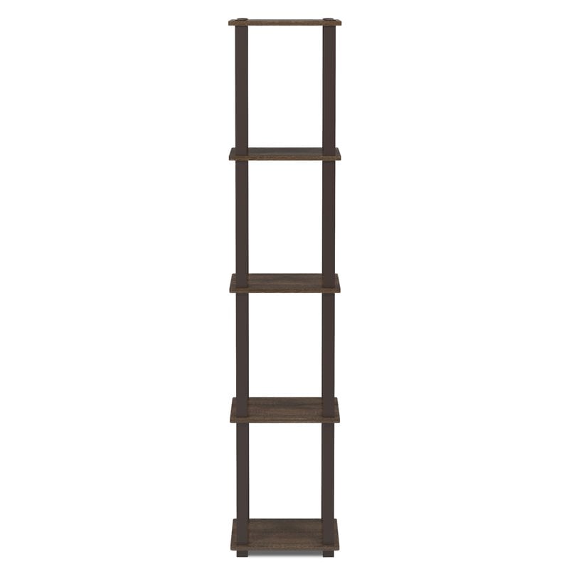 Furinno Turn-S-Tube Wood 5-Tier Corner Rack Display Shelf in Walnut/Brown