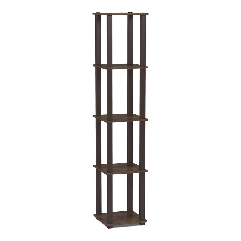 Furinno Turn-S-Tube Wood 5-Tier Corner Rack Display Shelf in Walnut/Brown