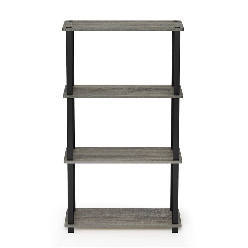 Furinno TURN-S-TUBE Wood 4-Tier Shelf Display Rack in French Oak Gray/Black