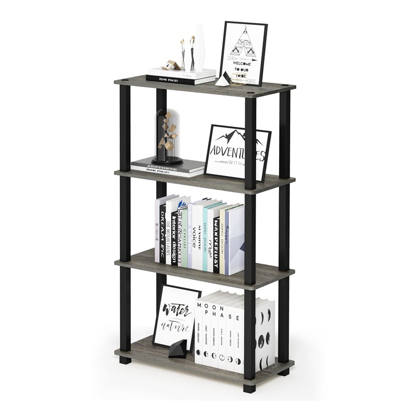 Furinno TURN-S-TUBE Wood 4-Tier Shelf Display Rack in French Oak Gray/Black
