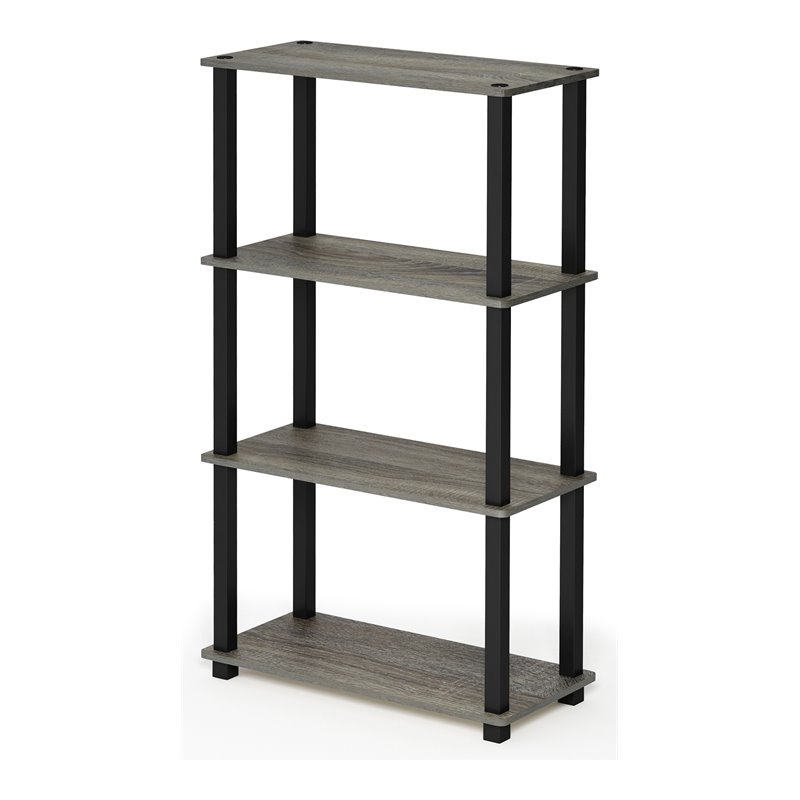 Furinno TURN-S-TUBE Wood 4-Tier Shelf Display Rack in French Oak Gray/Black
