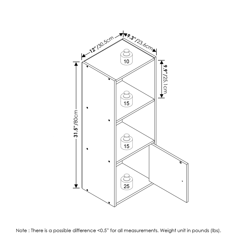 Furinno LUDER 3-Tier Shelf Bookcase with 1 Door Storage Cabinet in Blackwood