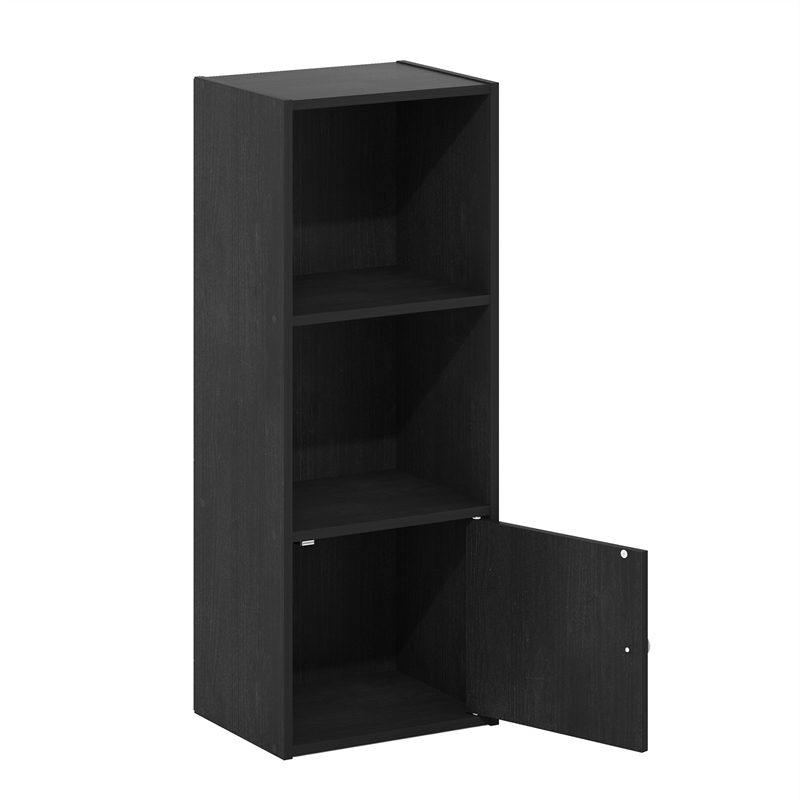 Furinno LUDER 3-Tier Shelf Bookcase with 1 Door Storage Cabinet in Blackwood