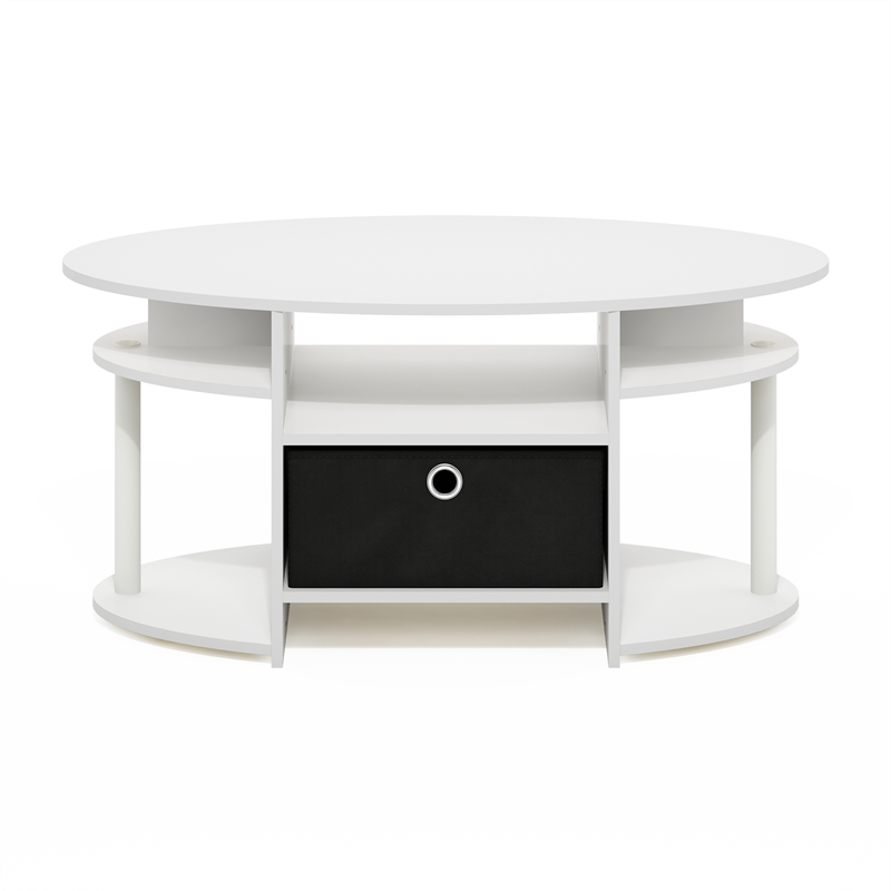 Furinno JAYA Simple Design Oval Coffee Table with Bin in White/White/Black