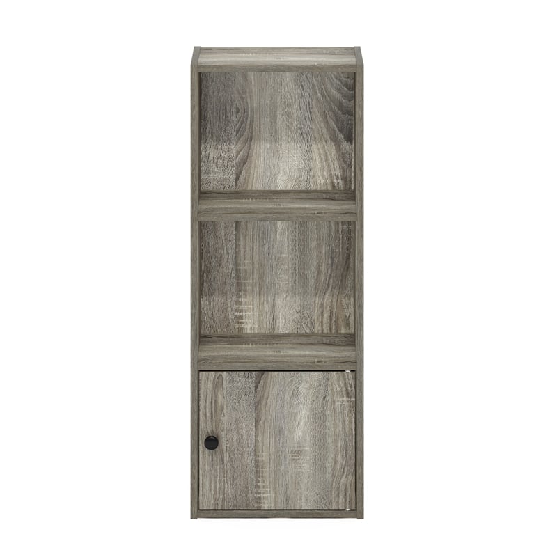 Furinno LUDER 3-Tier Shelf Bookcase with 1 Door Storage Cabinet in French Oak
